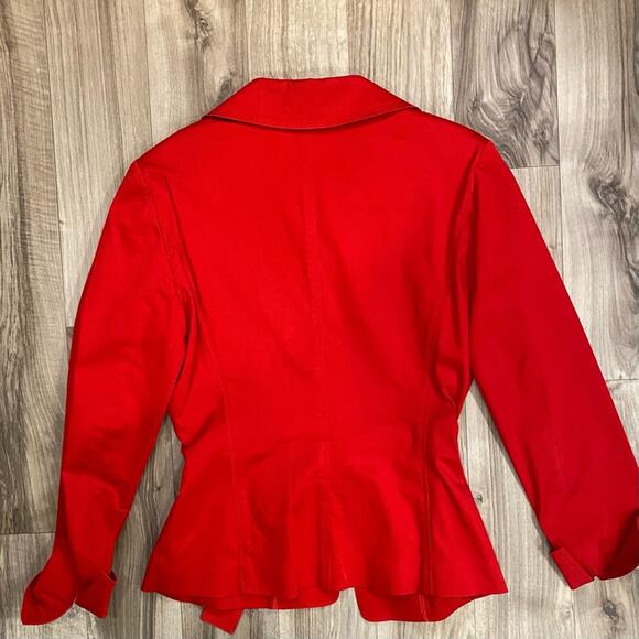 Anne Klein 8 Red Open Front Stretch Cotton Blazer, Self-Tie PRISTINE! - Picture 3 of 9